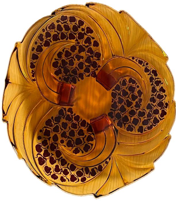 1930s Czechoslovakian Art Deco Amber Centerpiece Plate Heřmanova Huť