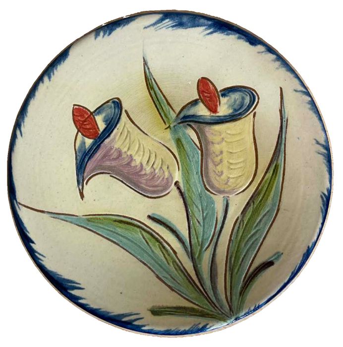 Rare Vintage Puigdemont La Bisbal Ceramic Plate with Calla Lily Floral Design
