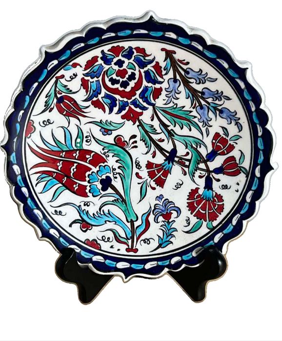 Hand-Painted Iznik Turkey Ceramic Hanging Plate with Floral Design