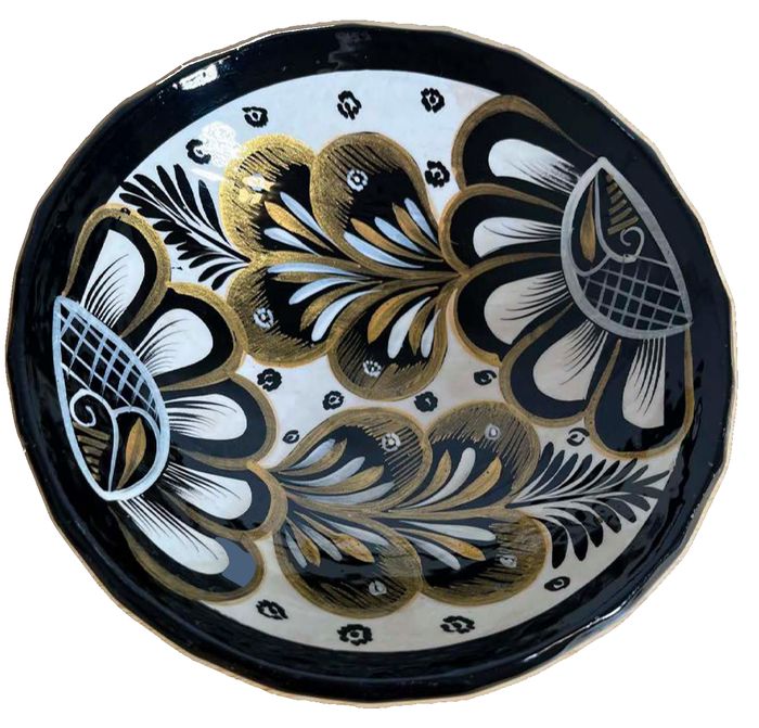 Hand-painted Mexican Ceramic Footed Bowl with Floral Motif