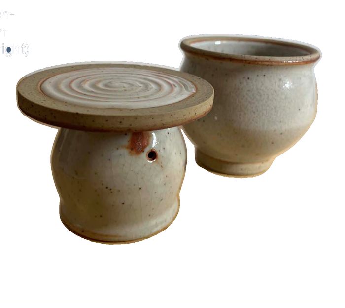 Handmade Studio Pottery French-Style Water Butter Crock (top on the left fits into the bowl on the right)