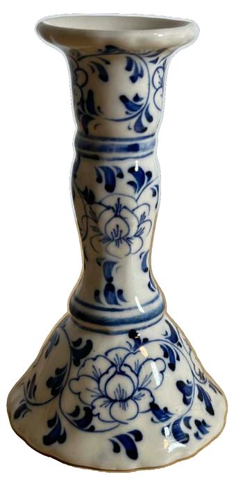 Porcelain Floral Candlestick Holder with hand-Painted Chintz-Style Motifs