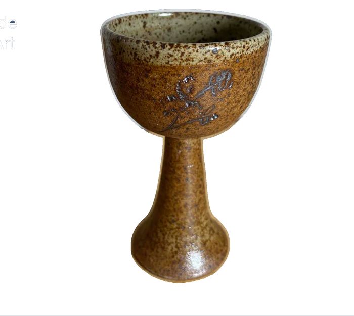 Vintage Speckled handmade Brown Stoneware Studio Art Pottery Ceramic Goblet