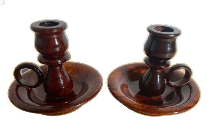 Pair of Vintage Turned Wooden Candlestick Holders