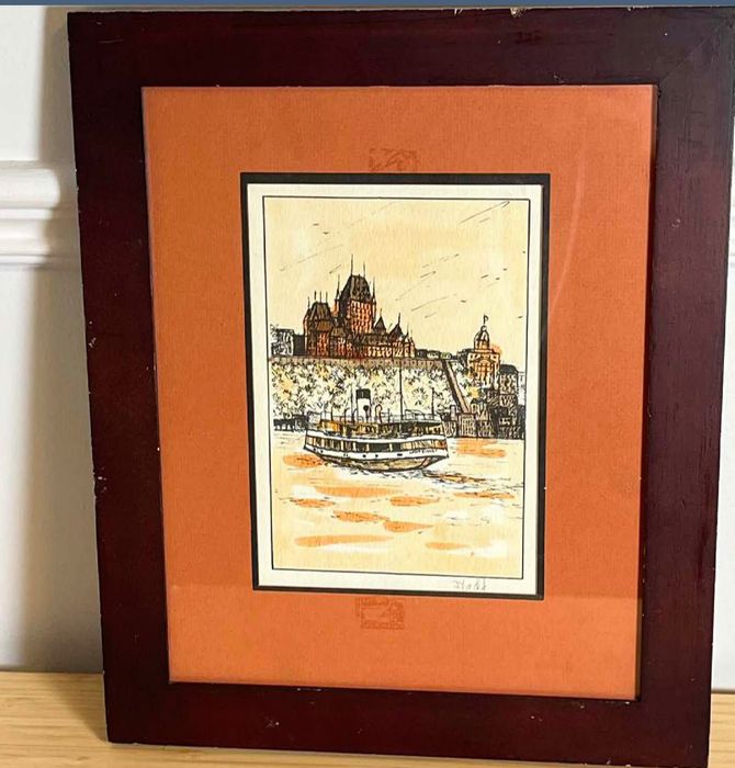 Signed Vintage Mid-Century Lithograph of Quebec City
