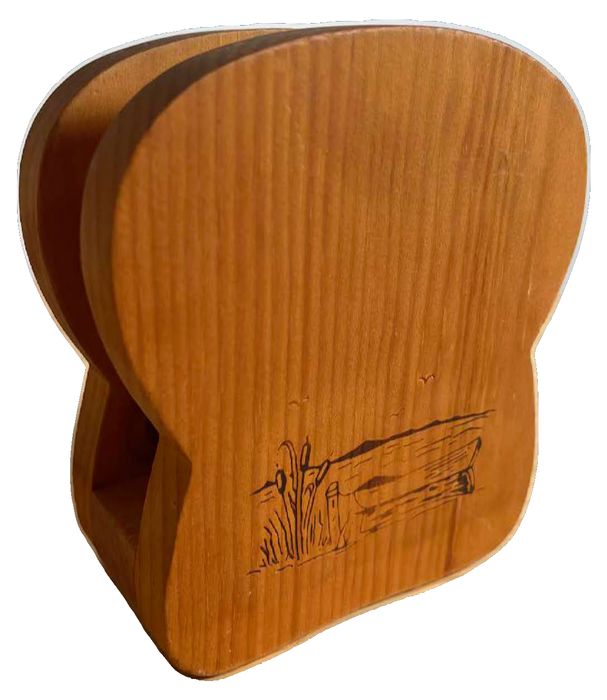 Vintage Wood-Burned Bread-Shaped Wooden Napkin Holder