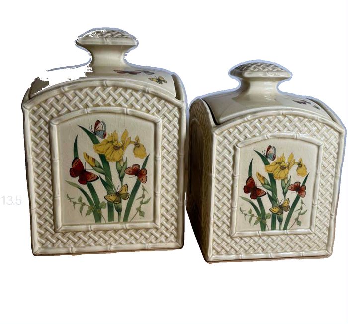 Vintage 1970s Japanese Ernesco Ceramic Butterfly Trellis Kitchen Canister Set