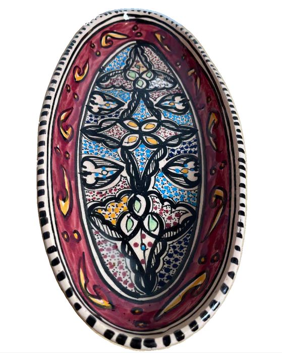 Large Tunisian Hand-painted ceramic oval dish