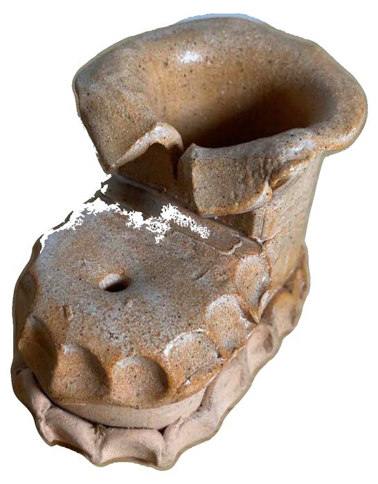 Signed Small ceramic handmade boot vase or incense holder