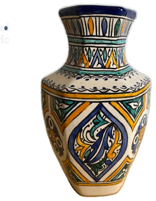 Moroccan Fez Hand-painted ceramic vase with geometric patterns