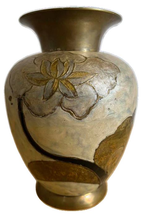 Vintage hand-painted Indian enamel on brass decorative vase