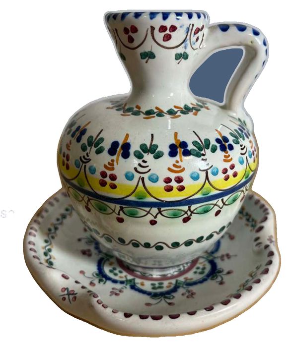 Hand-painted ceramic miniature pitcher and basin set